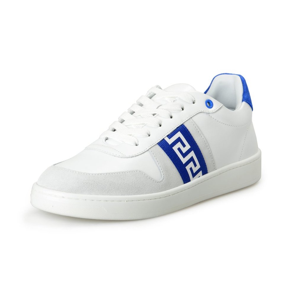 Versace Men's White & Royal Blue "Greca" Leather Sneakers Shoes US 7 IT 40